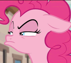 Size: 990x888 | Tagged: safe, screencap, pinkie pie, earth pony, pony, g4, season 5, the cutie map, animated, cropped, faic, female, frown, gif, head shake, mare, no, reaction image, solo, when she doesn't smile