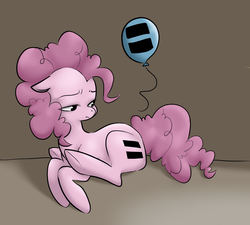 Size: 1000x900 | Tagged: safe, artist:glacierclear, pinkie pie, g4, the cutie map, balloon, equal cutie mark, equalized, female, floppy ears, frown, looking back, prone, sad, solo