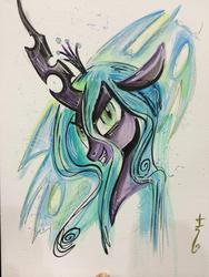 Size: 600x800 | Tagged: safe, artist:sara richard, queen chrysalis, changeling, changeling queen, g4, crown, female, jewelry, regalia, solo, traditional art