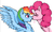 Size: 696x418 | Tagged: safe, artist:graffiti, pinkie pie, rainbow dash, g4, female, heart, lesbian, nose kiss, ship:pinkiedash, shipping, surprise kiss, wingboner