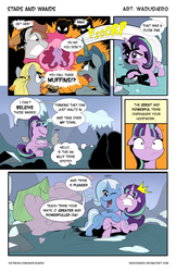 Size: 615x950 | Tagged: safe, artist:wadusher0, derpy hooves, starlight glimmer, trixie, oc, pegasus, pony, g4, the cutie map, comic, dialogue, female, good end, hilarious in hindsight, lesbian, mare, muffin, ship:startrix, shipping