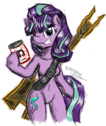 Size: 1100x1308 | Tagged: safe, artist:flutterthrash, starlight glimmer, unicorn, anthro, semi-anthro, g4, the cutie map, arm hooves, barbie doll anatomy, belly button, breasts, female, s5 starlight, solo, staff, staff of sameness