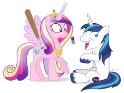 Size: 880x660 | Tagged: safe, artist:dm29, princess cadance, shining armor, g4, the cutie map, baseball bat, duo, faic, i didn't listen, kill it with fire, nightmare fuel, pepper spray, simple background, transparent background