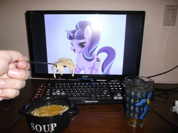 Size: 4608x3440 | Tagged: safe, starlight glimmer, g4, the cutie map, feeding ponies, food, grateful dead, high res, irl, otaku date, photo, soup, the grateful dead, waifu, waifu dinner