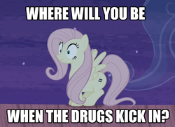 Size: 900x650 | Tagged: safe, screencap, fluttershy, g4, the cutie map, :t, drugs, equal cutie mark, female, image macro, meme, scrunchy face, solo, where will you be when the drugs kick in?