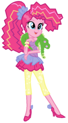 Size: 394x714 | Tagged: safe, artist:lula-sasifrasc, gummy, pinkie pie, equestria girls, friendship through the ages, g4, my little pony equestria girls: rainbow rocks, 2000s, alternate hairstyle, bracelet, clothes, female, high heels, leggings, new wave pinkie, plushie, simple background, skirt, sleeveless, solo, strapless, transparent background