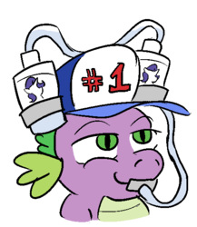 Size: 487x560 | Tagged: safe, artist:jargon scott, rarity, spike, g4, baseball cap, cap, drinking, drinking hat, female, hat, lube, male, pony up lube, ship:sparity, shipping, smitty werbenjagermanjensen, solo, straight