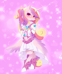 Size: 1200x1440 | Tagged: safe, artist:kkmrarar, princess cadance, g4, bipedal, blushing, clothes, female, magical girl, midriff, milky rose, pixiv, precure, skirt, solo, yes! precure 5 gogo