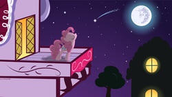 Size: 2560x1440 | Tagged: safe, artist:dr.johndash, pinkie pie, earth pony, pony, g4, eyes closed, female, lonely, moon, night, shooting star, solo, stars, vector