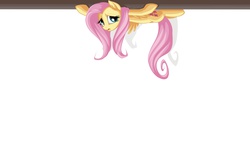 Size: 2560x1600 | Tagged: safe, artist:mysticalpha, fluttershy, pony, g4, the cutie map, female, fourth wall, frown, hiding, open mouth, scene parody, solo, upside down, wallpaper, worried