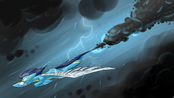 Size: 1920x1080 | Tagged: safe, artist:underpable, soarin', g4, flying, lightning, male, solo