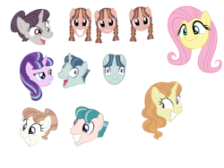 Size: 5760x4320 | Tagged: safe, artist:thecheeseburger, amber tresses, bacon braids, bubblegum spritz, cloud brûlée, fluttershy, party favor, starlight glimmer, sugar belle, pegasus, pony, unicorn, g4, my little pony: friendship is magic, the cutie map, absurd resolution, background character, background pony, equalized, equalized mane, exploitable meme, faic, flutterbob, i didn't listen, meme, simple background, transparent background