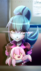 Size: 575x1000 | Tagged: dead source, safe, artist:lumelya, sonata dusk, equestria girls, g4, my little pony equestria girls: rainbow rocks, crossover, megurine luka, tako luka, vocaloid