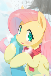 Size: 1349x2000 | Tagged: safe, artist:siagia, fluttershy, rainbow dash, pegasus, pony, g4, blushing, clothes, female, first person view, lesbian, offscreen character, pov, scarf, ship:flutterdash, shipping