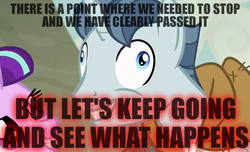 Size: 1134x688 | Tagged: safe, screencap, party favor, starlight glimmer, pony, unicorn, g4, my little pony: friendship is magic, the cutie map, crossing the memes, exploitable meme, faic, female, i didn't listen, image macro, let's keep going and see what happens, male, mare, meme, stallion