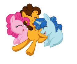 Size: 979x816 | Tagged: safe, artist:guzzlord, artist:sugarfate, cheese sandwich, party favor, pinkie pie, earth pony, pony, unicorn, g4, bisexual, cheesefavor, cuddling, cute, diacheeses, diapinkes, eyes closed, favorbetes, female, gay, male, mare, ot3, party pony, party trio, partycheesepie, pinkie pie gets all the stallions, polyamory, prone, ship:cheesepie, ship:partypie, shipping, simple background, snuggling, stallion, straight, transparent background