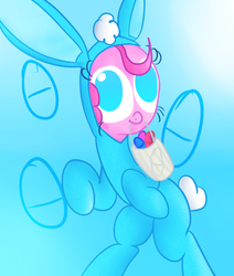 Size: 652x768 | Tagged: safe, artist:mr-degration, pinkie pie, earth pony, pony, g4, bunny costume, bunny ears, clothes, ears, easter, easter egg, egg, female, happy, solo