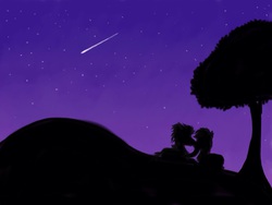 Size: 1024x768 | Tagged: safe, artist:soarindashxx, rainbow dash, soarin', g4, hill, ship:soarindash, shipping, shooting star, silhouette, stars, straight, tree