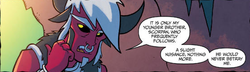 Size: 557x160 | Tagged: safe, idw, official comic, lord tirek, centaur, fiendship is magic #2, g4, my little pony: fiendship is magic, spoiler:comic, irony, male, nose piercing, nose ring, piercing, septum piercing, speech bubble, young tirek