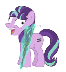 Size: 632x696 | Tagged: safe, artist:dm29, starlight glimmer, g4, the cutie map, derp, egalitarianism, female, i didn't listen, magic, open mouth, s5 starlight, smiling, solo, staff, staff of sameness, telekinesis, wide eyes