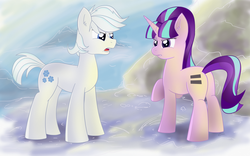 Size: 2100x1312 | Tagged: safe, artist:stec-corduroyroad, double diamond, starlight glimmer, earth pony, pony, unicorn, g4, the cutie map, angry, butt, cutie mark, duo, evil, female, male, mare, plot, stallion