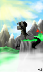 Size: 768x1280 | Tagged: safe, artist:vela112dkl, king sombra, g4, curved horn, horn, male, prone, solo, unshorn fetlocks