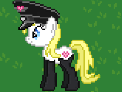 Size: 471x357 | Tagged: safe, artist:anonymous, oc, oc only, oc:aryanne, earth pony, pony, boots, female, hat, heart, pixel art, pixelated, solo, standing