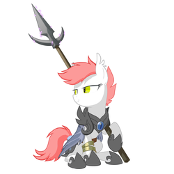 Size: 3312x3312 | Tagged: safe, artist:equestria-prevails, oc, oc only, oc:blood kiss, bat pony, pony, armor, high res, night guard, pink hair, recolor, slit pupils, solo, spear, weapon