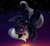 Size: 894x819 | Tagged: safe, artist:ailatf, night glider, g4, my little pony: friendship is magic, the cutie map, eyes closed, female, flying, solo, sunset, twilight (astronomy), upside down