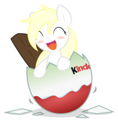 Size: 3000x3112 | Tagged: safe, artist:aryanne, artist:vectorfag, oc, oc only, oc:aryanne, pony, aryanbetes, chocolate bar, chocolate egg, commercial, cute, egg, egg shells, female, filly, germany, happy, high res, kinder egg, simple background, solo, toy, transparent background, vector, vectorfied