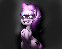 Size: 1000x800 | Tagged: safe, artist:glacierclear, starlight glimmer, pony, g4, the cutie map, chest fluff, equal cutie mark, female, glowing horn, grin, horn, insanity, magic, mare, sitting, slasher smile, smiling, snaplight glimmer, solo, telekinesis, wide eyes