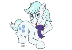 Size: 1440x1008 | Tagged: safe, artist:yoshiringo, double diamond, earth pony, pony, g4, the cutie map, clothes, cute, male, prone, scarf, simple background, solo, stallion