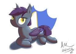 Size: 4133x2952 | Tagged: safe, artist:theandymac, oc, oc only, oc:moonlight sentinel, bat pony, pony, crossed hooves, lying, solo