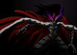 Size: 1723x1226 | Tagged: safe, artist:quynzel, king sombra, anthro, g4, arbmos, hellsing, male, solo, sombracard