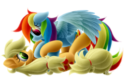 Size: 2800x1750 | Tagged: safe, artist:symbianl, applejack, rainbow dash, g4, female, lesbian, ship:appledash, shipping