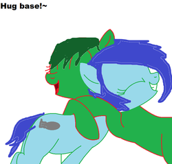 Size: 715x684 | Tagged: safe, artist:themultibrony21, oc, oc only, oc:aquarius, oc:love struck, pony, 1000 hours in ms paint, base used, blue hair, cuddling, cute, happy, hug, ms paint, open mouth, simple background, smiling, snuggling, white background, zodiac