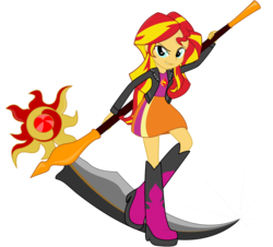 Size: 1440x1301 | Tagged: safe, artist:algoorthviking, sunset shimmer, equestria girls, g4, awesome, badass, clothes, female, scythe, simple background, transparent background