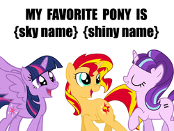 Size: 800x600 | Tagged: safe, starlight glimmer, sunset shimmer, twilight sparkle, alicorn, pony, unicorn, g4, the cutie map, counterparts, female, magical trio, mare, names, similarities, stellar similarities, twilight sparkle (alicorn), twilight's counterparts