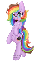 Size: 1299x2000 | Tagged: safe, artist:mrsremi, oc, oc only, oc:rainbow screen, pony, bipedal, multicolored hair, rainbow hair, solo, tongue out