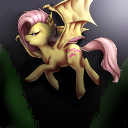 Size: 1000x1000 | Tagged: safe, artist:glacierclear, fluttershy, g4, female, flutterbat, flying, looking at you, open mouth, raised hoof, solo