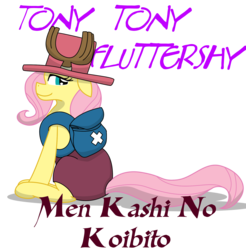 Size: 1649x1675 | Tagged: safe, artist:killkatt, fluttershy, g4, clothes, female, one piece, parody, simple background, solo, text, tony tony chopper, transparent background