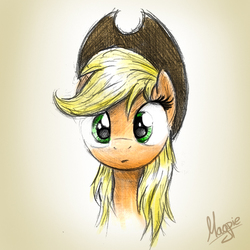 Size: 538x538 | Tagged: safe, artist:magfen, applejack, earth pony, pony, g4, bust, female, front view, full face view, hat, looking at you, mare, portrait, solo