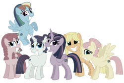 Size: 5976x4032 | Tagged: safe, artist:thecheeseburger, applejack, fluttershy, pinkie pie, rainbow dash, rarity, twilight sparkle, alicorn, pony, g4, the cutie map, absurd resolution, alternate hairstyle, bad end, brainwashing, creepy, equalized, equestria is doomed, female, grin, mane six, mare, nightmare fuel, pigtails, simple background, smiling, stepford smiler, this will end in communism, transparent background, twilight sparkle (alicorn), vector, xk-class end-of-the-world scenario