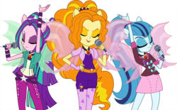 Size: 4830x3000 | Tagged: safe, artist:theshadowstone, adagio dazzle, aria blaze, sonata dusk, equestria girls, g4, my little pony equestria girls: rainbow rocks, fin wings, microphone, ponied up, simple background, the dazzlings, transparent background, trio, vector, wings