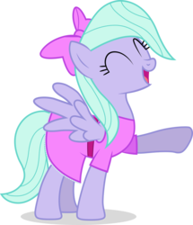 Size: 2000x2322 | Tagged: safe, artist:liggliluff, flitter, pegasus, pony, g4, ^^, clothes, cute, dress, eyes closed, female, frilly dress, happy, high res, mare, open mouth, simple background, smiling, solo, spread wings, transparent background, vector