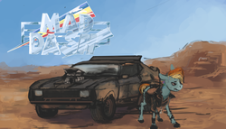 Size: 1800x1029 | Tagged: safe, artist:celestiawept, rainbow dash, pegasus, pony, g4, car, clothes, crossover, desert, female, ford, ford falcon, interceptor, jacket, last of the v8s, looking away, mad max, solo, supercharger, v8