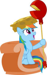 Size: 6000x9564 | Tagged: safe, artist:dasprid, rainbow dash, pegasus, pony, g4, .svg available, absurd resolution, cheese, cheese hat, cheese scepter, cute, dashabetes, female, hat, hoof hold, looking up, mare, open mouth, simple background, sitting, smiling, solo, throne, transparent background, vector, wisconsin