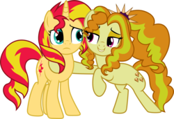 Size: 4356x3000 | Tagged: safe, artist:theshadowstone, adagio dazzle, sunset shimmer, earth pony, pony, unicorn, equestria girls, g4, adagio dazzle gets around, alternate cutie mark, bedroom eyes, duo, equestria girls ponified, female, lesbian, ponified, ship:sunsagio, shipping, simple background, transparent background, vector