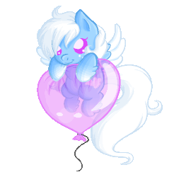 Size: 650x661 | Tagged: safe, artist:blitzkatze, oc, oc only, oc:cloud shaper, pegasus, pony, animated, balloon, blinking, chibi, female, floating, heart, heart balloon, mare, pixel art, simple background, solo, spread wings, transparent background