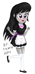 Size: 1002x2087 | Tagged: safe, artist:sumin6301, octavia melody, equestria girls, g4, apron, blushing, bowtie, clothes, female, maid, solo, stockings